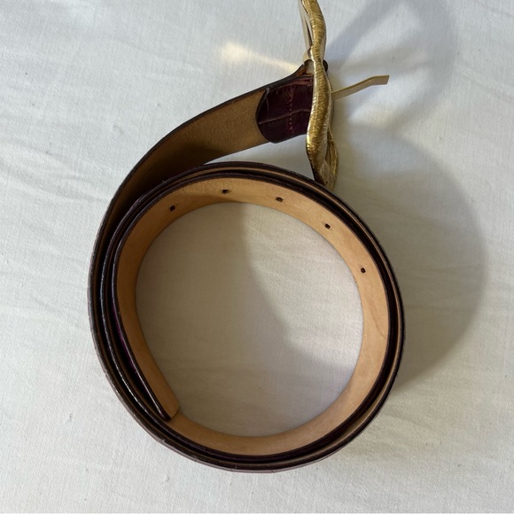 Nordstrom Brown Genuine Leather Belt Medium Made in Italy Wide Gold Buckle - Picture 1 of 9